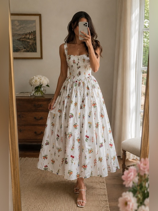7 For All Mankind Dresses & Skirts - 7 For All Mankind Floral Summer Midi Dress White Botanical Print Size 6
